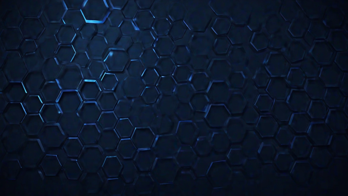 Dark navy hexagonal mesh background with blue accent lighting