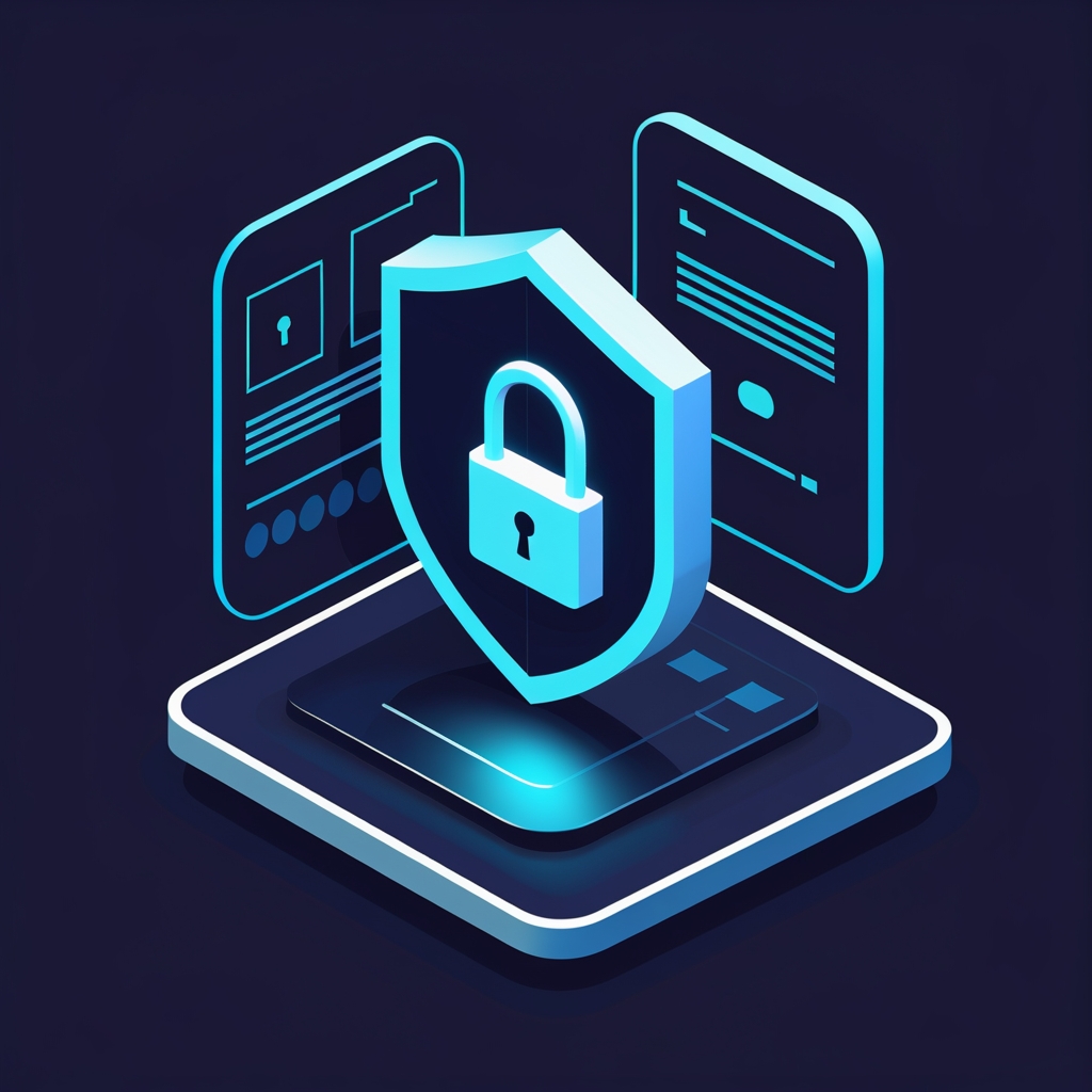 Security shield with encryption and padlock symbols