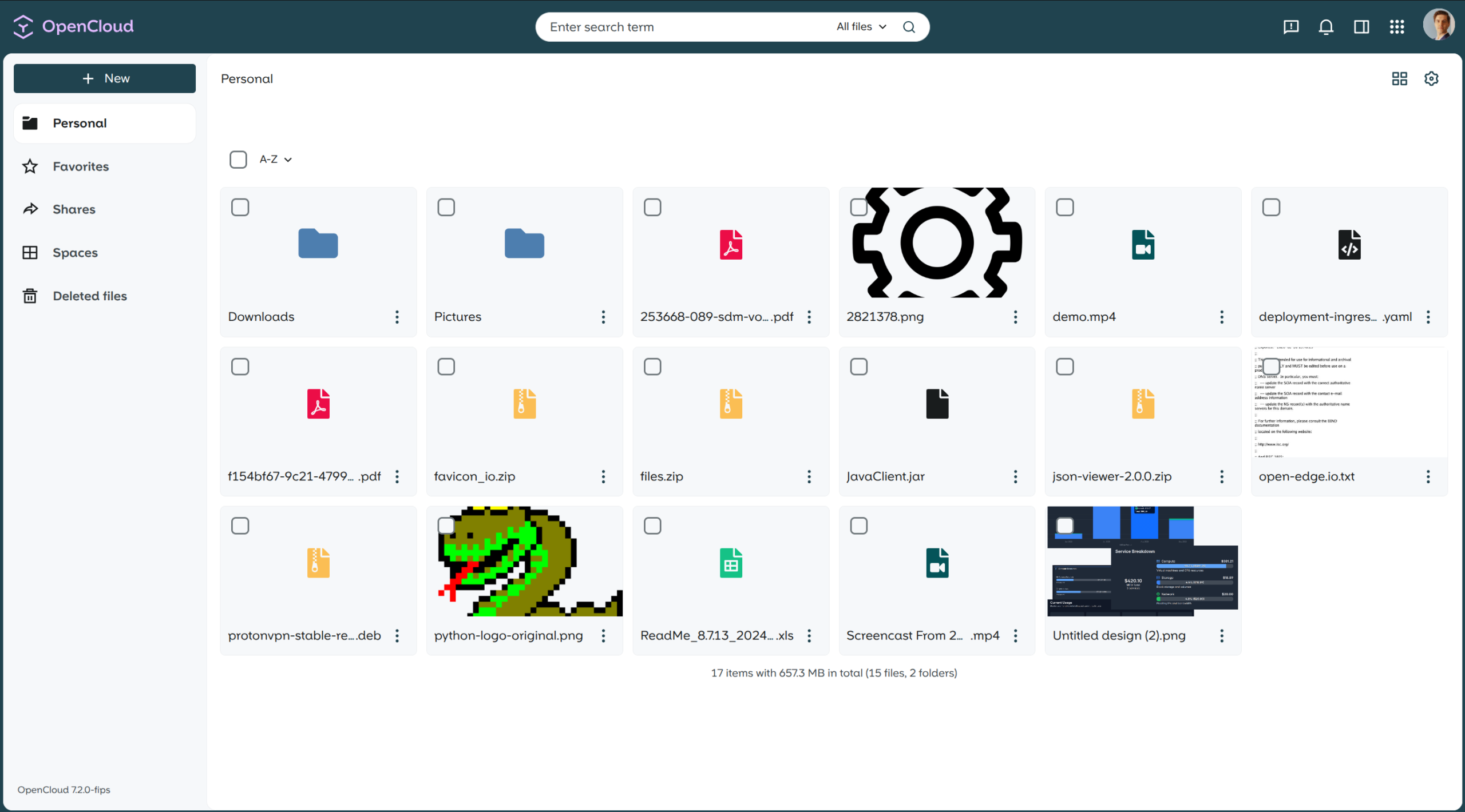 OpenCloud 7.2 FIPS file collaboration interface running on a Managed OpenCloud instance on Open Edge Cloud